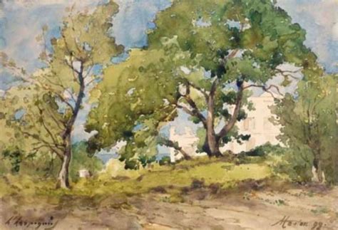 Artwork Replica View Of A Villa In Menton Behind Trees By Henri Joseph