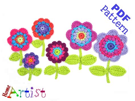 Flower Set Crochet Applique Pattern Graphic By Homeartist · Creative Fabrica