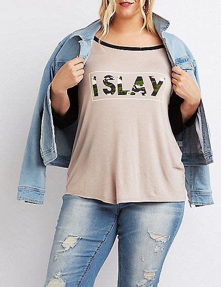 Charlotte Russe Plus Size I Slay Graphic Baseball Tee Charlotte Russe Plus Size Tank Top