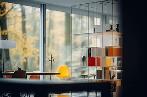 A Blurry Yet Vibrant View Of A Modern Dining Room Featuring Sleek