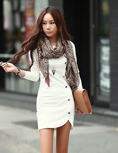 Womens European Casual Long Sleeve Solid Color Plus Sizes Dress
