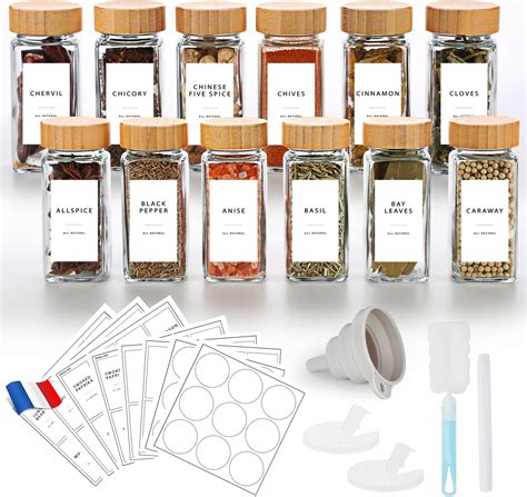 Lannvan Pot à Épices en Verre et Bois 12 Pièces 120ml Bocaux à Épices