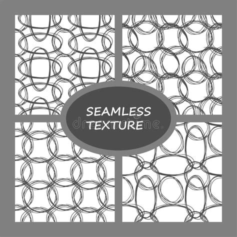 Circles Seamless Pattern Set Of Monochrome Textures Hand Drawn Vector