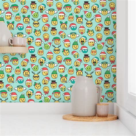 Christmas Holidays Smiley Emoticon Emoji Wallpaper | Spoonflower