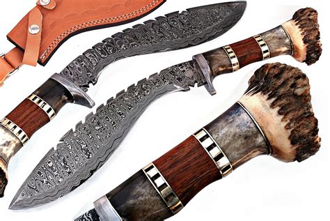 Handmade Damascus Steel Kukri Knife With Stag Crown Kk Esaleknives