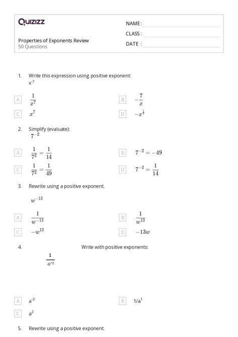 50 Properties Of Exponents Worksheets For 6th Grade On Quizizz Worksheets Library