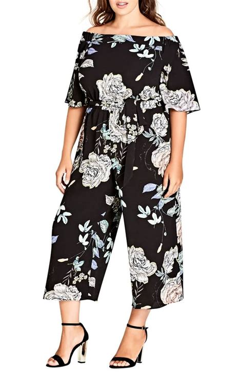 City Chic Flower Show Off The Shoulder Jumpsuit Plus Size City Chic