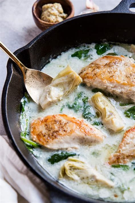 Creamy Chicken With Spinach Artichoke Sauce Paleo Keto The Roasted