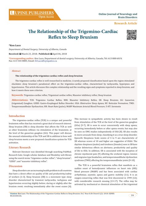(PDF) The Relationship of the Trigemino-Cardiac Reflex to Sleep Bruxism