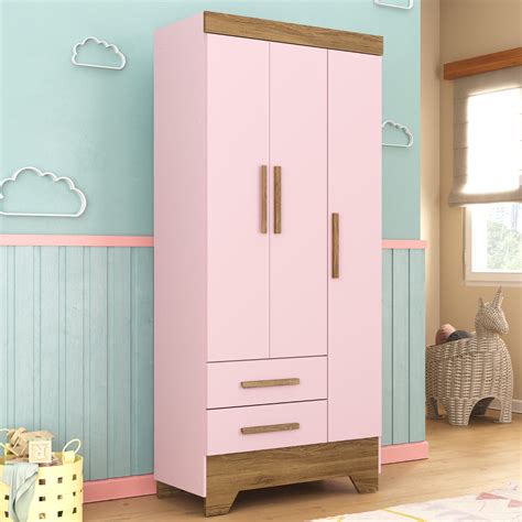 Guarda Roupa Infantil Rosa - Guarda-Roupa Infantil 3 Portas 2 Gavetas GR3247 Rosa/Nature Adoleta ...