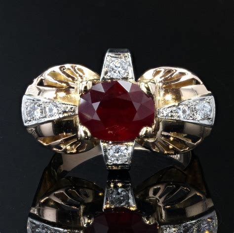 Proantic Bague Vintage Rubis Et Diamants