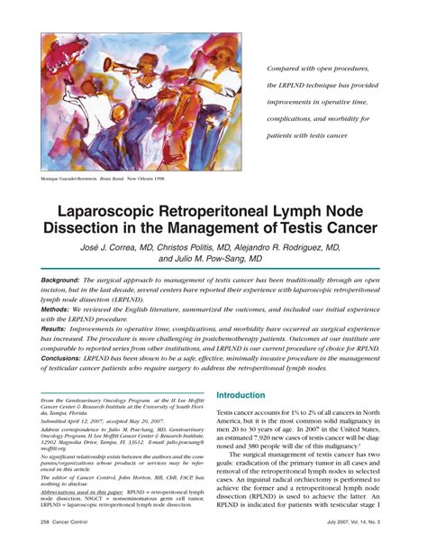 Pdf Laparoscopic Retroperitoneal Lymph Node Dissection In The