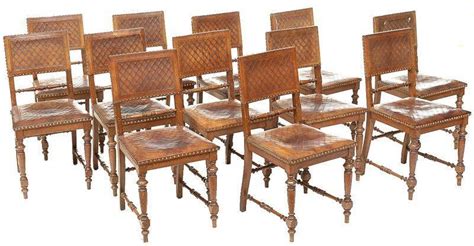 Set Of 12 Leather Seat Dining Chairs