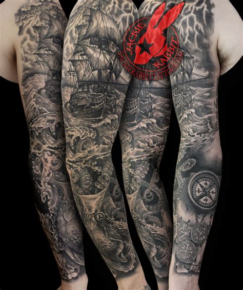 Pirate Ship Full Sleeve Tattoo