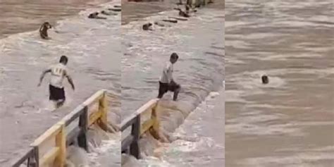 Inundación En Tipuani Captan A Un Sujeto Que Se Lanza Al Río Y Es