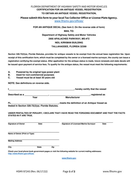 Form Hsmv87243 Download Fillable Pdf Or Fill Online Certification For