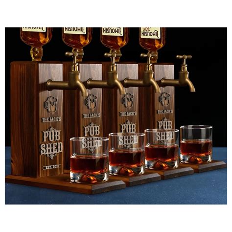 4 Units Personalized Embossed Named Wooden Whiskey Dispensers For Bar Pub And Pub Shed Wooden