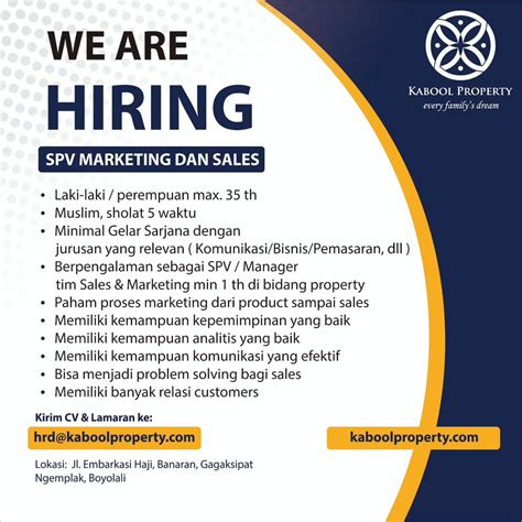 Lowongan Kerja April 2024 Supervisor Marketing Kabool Property Di Solo