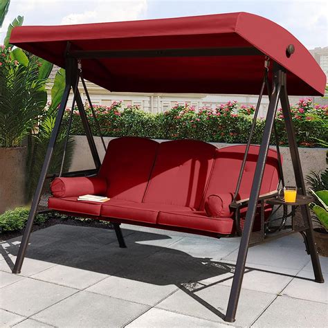 Noblemood Outdoor Porch Swing With Stand And Canopy 3 Seat Freestanding Metal Porch