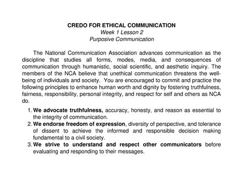 Nca Credo For Ethical Communication Credo For Ethical Communication