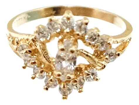 Anillo Moderna Roseta Y Zirconias Chapa Oro 18k Meses sin interés