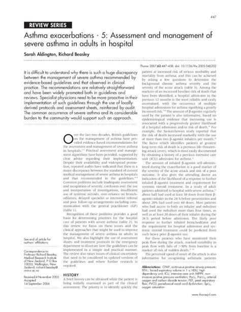 PDF Asthma Exacerbations Assessment And Management Of Severe Asthma