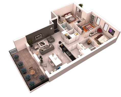Simple House Plan With 3 Bedrooms 3d 25 More 3 Bedroom 3d Floor Plans