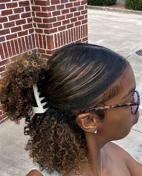 Claw Clip Half Up Half Down Black Girl In Curly Hair Styles Easy