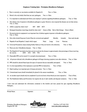 Bloodborne Pathogens Quiz Answers Fill Online Printable Fillable