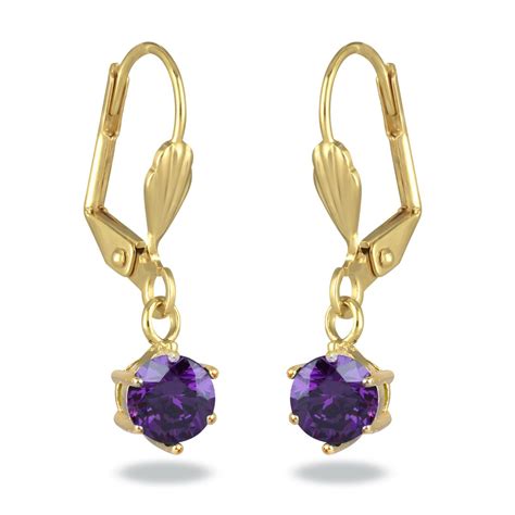 Boucles D Oreille Plaqu Or Dormeuses Et Cubic Zirconia Violet Colors