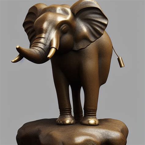 Best Ai Photo A Bronze Statue Of An Elephant On A Rock Promptify