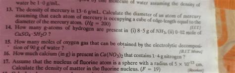 13 The Density Of Mercury Is 13 6 G Ml Calculate The Diameter Of An Ato