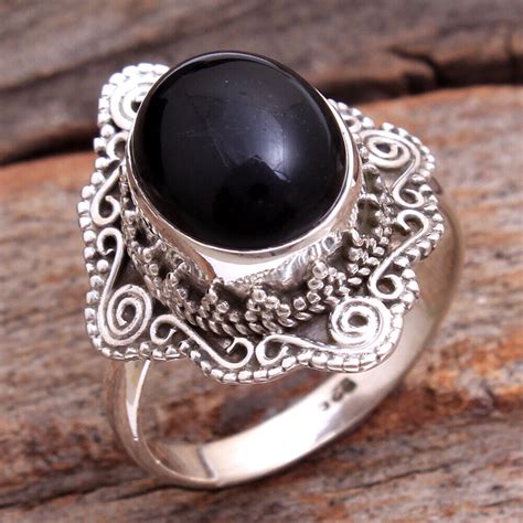 Black Onyx Cab Gemstone 925 Sterling Silver Unisex Jewelry Ring Size Us