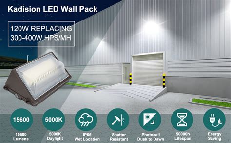 Kadision 120W LED Wall Pack With Photocell 15600LM 5000K 100 277V