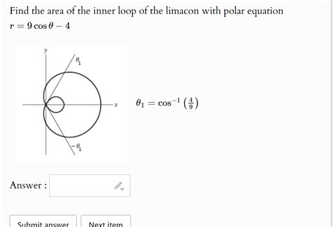 Solved Find The Area Of The Inner Loop Of The Limacon With Chegg