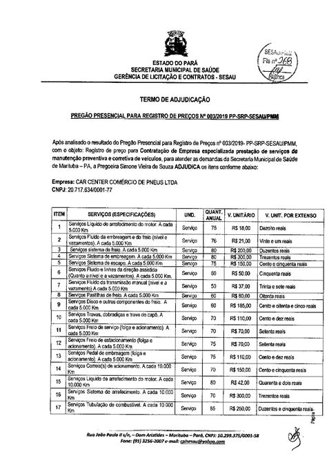 Termo De Adjudica O Prefeitura Municipal De Marituba Pa