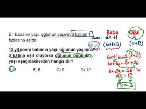 7 Sınıf Matematik Eşitlik ve Denklem Yaş Problemleri Kurma Çözme