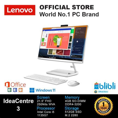 Jual LENOVO PC AIO ALL IN ONE IDEACENTRE 3 22ITL6 BEID WHITE CORE I5