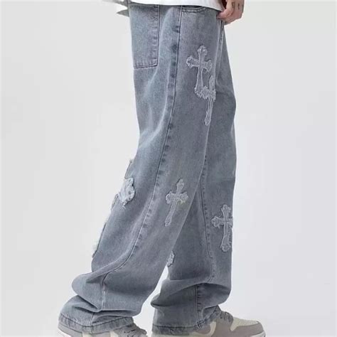 Y2k Cross Streetwear Jeans Mens Trouser Baggy Hip Hop Loose Etsy