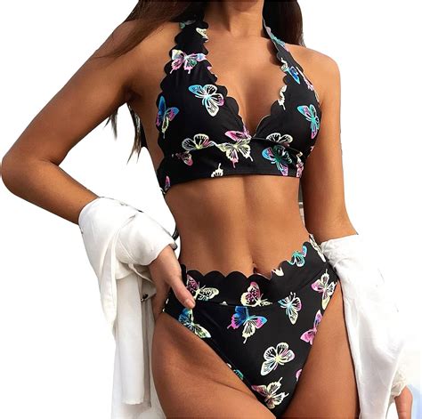 Ssllm Damen Bikini Set Mode Drucken Bademode Swimsuit Sexy Tief V