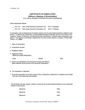 C 159B Certificate Of Dissolution Form To File For The Dissolution Of