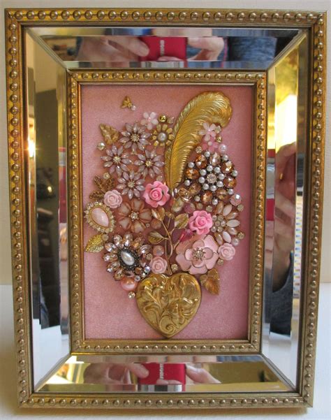 Jeweled Framed Jewelry Art Flower Bouquet Nouveau Soft Pink Etsy