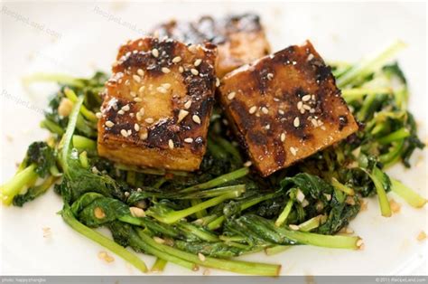 Stir-fry Tatsoi, Crusty Tofu with Asian Sweet-Sour Sauce Recipe