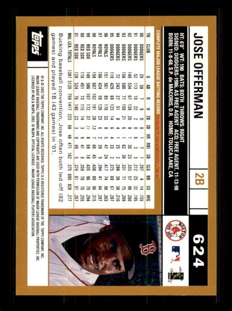 2002 Baseball Topps Jose Offerman Boston Red Sox 624 EBay