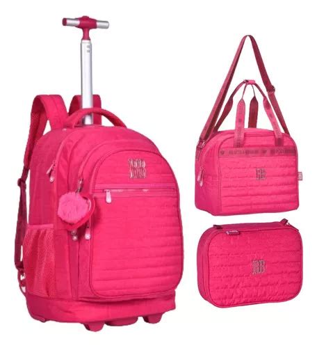 Kit Mochila De Rodinha Estojo Box Lancheira Rebecca Bonbon Cor Rosa