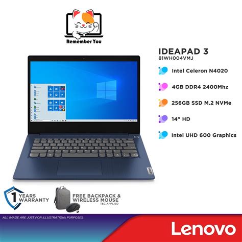 Lenovo IdeaPad 3 14IGL05 81WH004VMJ 14 HD Laptop Blue Intel Celeron