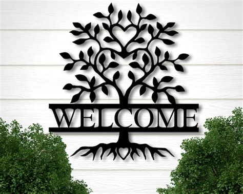 Metal Welcome Sign For Front Porch Metal Wall Art Tree Sign Etsy