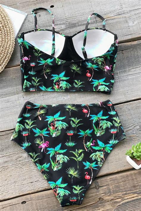 Kokosnuß Palme und Flamingo Drucken Bikini Cupshe Deutschland