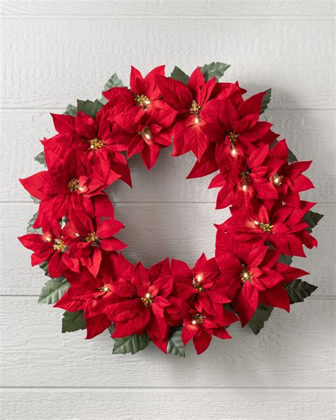 Outdoor Lit Poinsettia Celebration Artificial Christmas Wreath Balsam