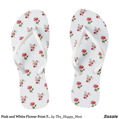 Pink And White Flower Print Flip Flops Floral Flip Flops Printed Flip
